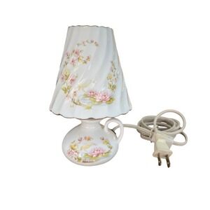 Vintage Porcelain Accent Lamp Crane Lotus Flower Teapot Base Gold Trim 7 Inch